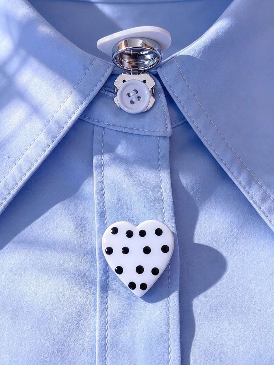 1pc/2pcs Elegant Polka Dot Heart Button Cover, Shirt Button Cover Clip-On Button Cover Fashion Crystal Cufflink Cover - White - View 1