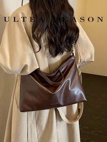 1pc Solid Color PU Leather New Women's Bag, Shoulder Bag, Crossbody Bag, Fashion Square Handbag, Adjustable Shoulder Strap, Autumn/Winter New Style, Suitable For Commuting, Shopping, Dating - Coffee - View 5