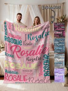 1pc Customized Blanket, Colorful Name Personalized Plush Blanket, Super Soft And Comfortable, Customizable Name Holiday Blanket Gift For Family And Wife, Customized Birthday Gift For Family, Customizable Commemorative Blanket Gift, Memory Collection - Multicolor - View 1