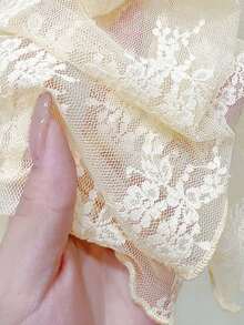 1pc French Fitted Cropped Cover Up, Hollow Out Lace Shawl For Summer, Layering Piece With Dresses And Camisoles - Multicolor - View 7