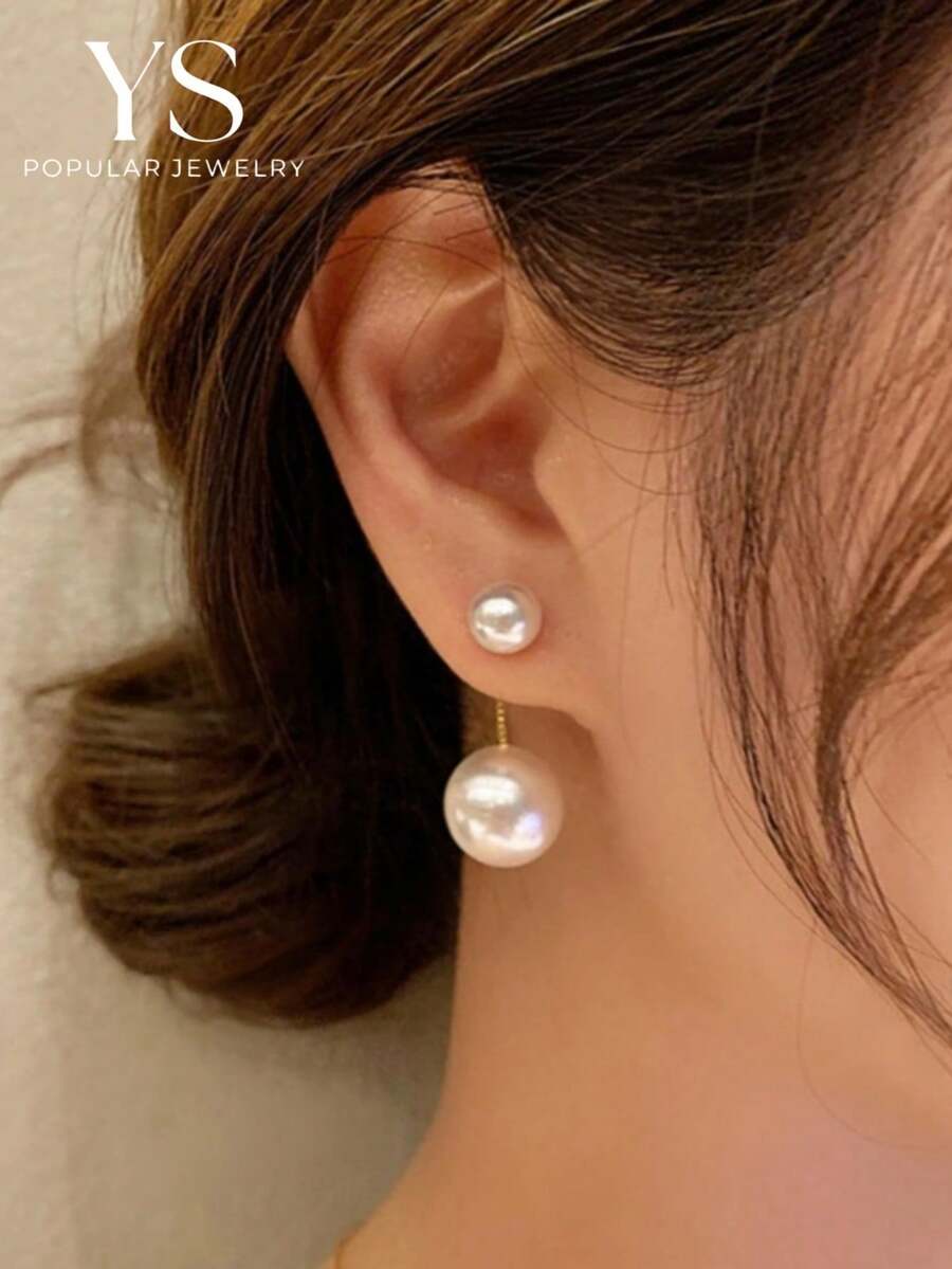 1 Pasang Anting Tusuk Mutiara Imitasi Minimalis untuk Wanita, Gaya Elegan ala - Putih - View 1