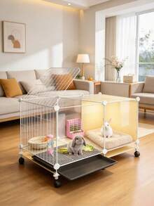 1pc Indoor Large Rabbit Cage With Built-In Pull-Out Tray Toilet Pet Bunny House Villa With Universal Rolling Wheels Four Seasons Habitat For Guinea Pig Chinchilla Small Animals Easy To Clean Sturdy Spacious Pet Home - multicolor - View 2