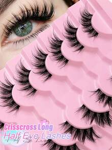5 Pairs Half-Length Cat Eye False Eyelashes, Transparent Eyelash Stem, Cat Eye Shape, Long And Natural, Lightweight And Breathable, Faux Mink Material, Fluffy And Soft, Create Natural Makeup Effect, Suitable For Daily Wear, Party, Valentine's Day Makeup - Black - View 2