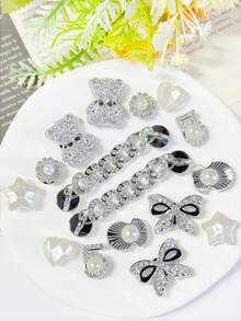 16pcs Silver Bear Chain Shoe Charms, Flower Star Bow Decor, Suitable For Sandals, Cute Removable Shoe Decoration, Perfect Holiday Gift Idea For Fashion Lovers - Silver - View 6