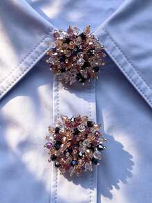 1pc/2pcs Elegant Pearl Button Cover, Shirt Button Cover Clip-On Button Cover Fashion Crystal Cufflink Cover - Multicolor - View 2