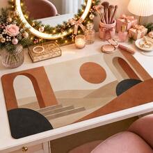 1pc Terracotta Abstract Geometric Mouse Pad, Minimalist Arch And Sun Shape Pattern Extended Desk Mat For Home Office And Gaming - View 4