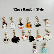 6/12pcs Halloween Keychain Set, Charming Halloween Bag Pendant, Niche Keychain, Halloween Element Decoration, Handmade Keychain, Couple And Best Friend Gift, Car Key Pendant, Dark Style Girl Heart Pendant, Mini Halloween Ornament, Creative Holiday - View 8