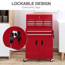 HOMCOM 6-Drawer Rolling Tool Chest, 2 In 1 Lockable Detachable Storage Cabinet With Lockable Wheels & Hooks, Metal Tool Box Organizer For Garage, Workshop, Red - A - View 6
