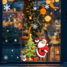 BRUP 1PC Cartoon Santa Claus Window Sticker, Double-Sided Printed, Christmas Decor For Kids Room, Gift Sack Candy Cane Gingerbread Man Glass Holiday Decal - Multicolor - View 9
