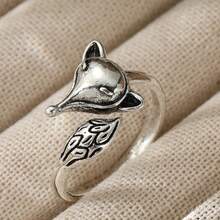 Elegant Fox-Shaped Open Ring, Exquisite Intricate Leaf Pattern, Suitable For Women's Daily Wear Accessory - Silver - View 4