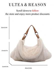 1pc Solid Color Plush New Women's Backpack, Shoulder Bag, Crossbody Bag, Fashion Square Handbag, Zipper Closure, Suitable For Commuting, Shopping, Dating, Work - Khaki - View 7