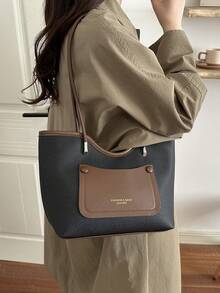 1pc New Luxury High-End Commuter Shopping All-Season Versatile Women's Shoulder Tote Bag - Black - View 5