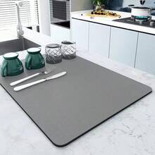 1pc Solid Color Drying Mat, Non-Slip Absorbent Wear-Resistant Coffee Machine Mat, Soft Diatomaceous Earth Drainage Mat, Dish Drying Mat, Coffee Mat, Bar Restaurant Mat, Pet Mat, Tableware Mat, Bathroom Mat, Countertop Mat For Dining Table Decor, Home Kitchen Supplies - Black - View 2
