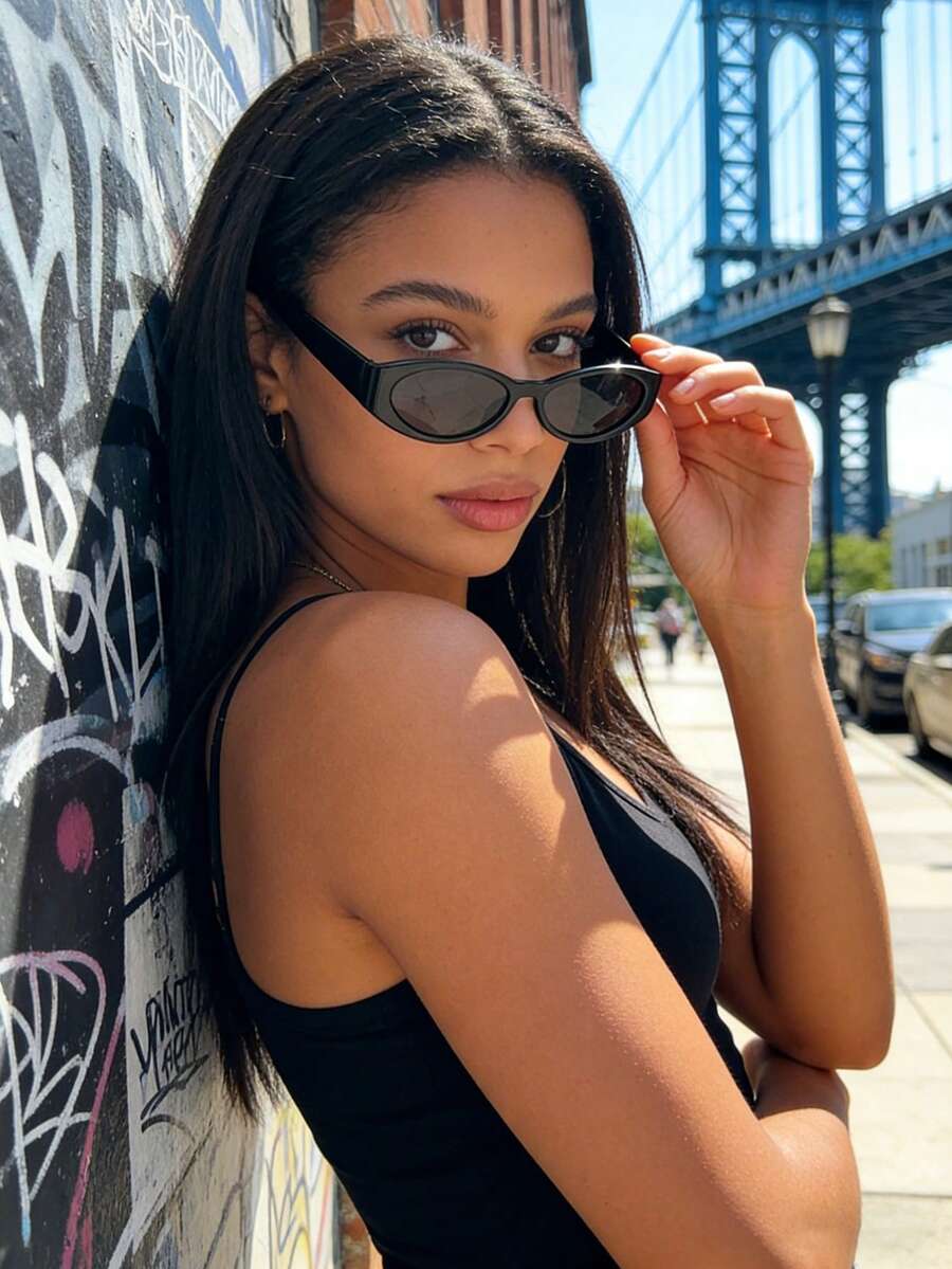 Vintage Small Oval Black Y2K Fashion Glasses For Women And Men - Plastic Classic Style | Protection For Outdoor Travel, Beach, Vacation And Daily Wear - Black - View 1
