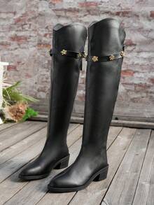 2026 Autumn/Winter New V-Cut Pointed Toe High Shaft Tall Boots For Women, Petite Over-The-Knee Boots With Back Zipper Design, Western Style Cross-Border Export - Black - View 7
