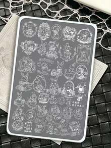 Nail Art Stamping Plates, High Aesthetic Value, Rococo Rabbit Design, Delicate Pattern, Smooth Transfer, Suitable For Christmas Fingertip Creation, Applicable For Nail Salons, Home DIY, Nail Surface Design, Creating Exquisite Atmosphere Nail Art Patterns - Multicolor - View 1