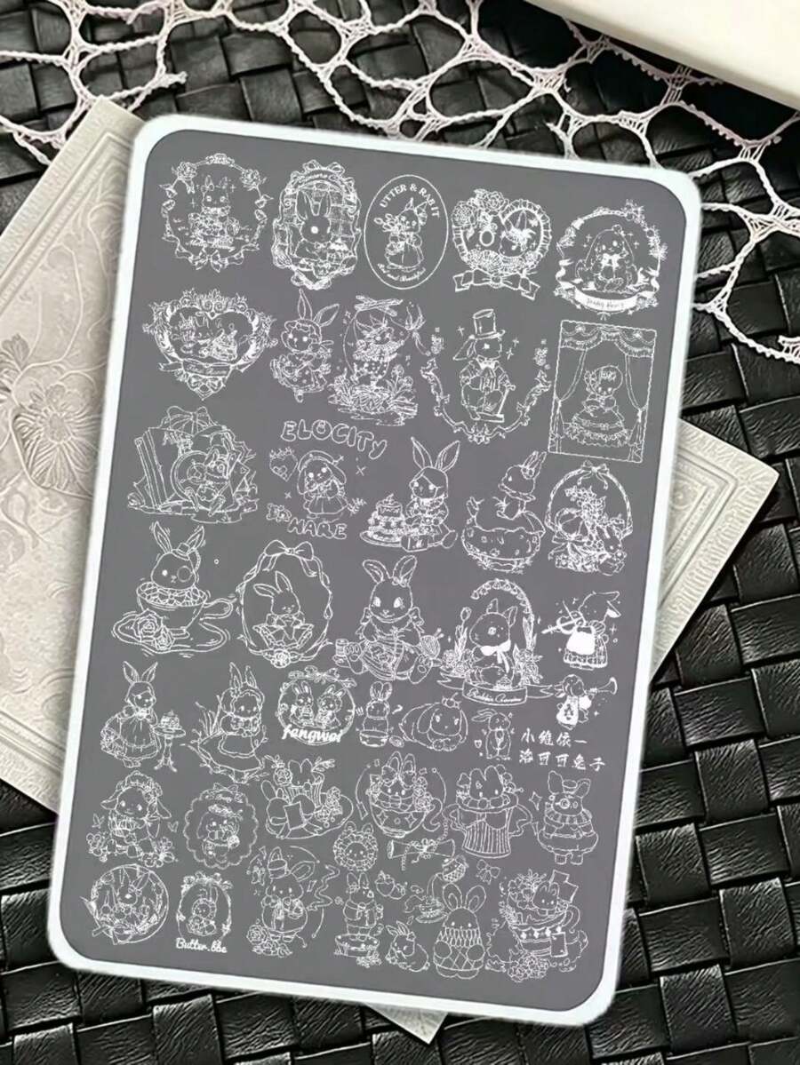 Nail Art Stamping Plates, High Aesthetic Value, Rococo Rabbit Design, Delicate Pattern, Smooth Transfer, Suitable For Christmas Fingertip Creation, Applicable For Nail Salons, Home DIY, Nail Surface Design, Creating Exquisite Atmosphere Nail Art Patterns - Multicolor - View 1