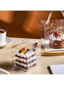 10Pcs Clear Plastic Cake Box With Handle & Lock Top, Portable Square Dessert Container Packaging For Cake, Donut, Pastry, Chocolate, DIY Birthday, Halloween, Christmas Holiday Party Gift Box - Multicolor - View 9