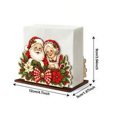 1pc Santa Claus Couple Wooden Napkin Holder, Vintage Plaid Bow Bell Holly Berry Design Desktop Tissue Box, Christmas Table Napkin Storage Box, For Kitchen Dining Room Party Decoration - View 7