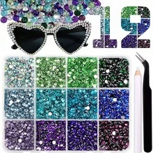 12 Grids Multi Color Flat Back Resin Rhinestones Kit With Tweezers Pencil For Nail Art Fashion Glasses DIY Crafts Decoration - Multicolor - View 7