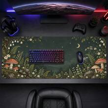 1pc Dark Green Cottagecore Mushroom Large Desk Mat, Non Slip Extended Gaming Mouse Pad, Forest Aesthetic Desktop Decor - View 3