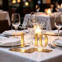 1 Set Acrylic Wedding Table Number Signs 1-10 With Base, 10x15cm Elegant Gold Numbers, Durable Thickened Acrylic Table Number Signs, Suitable For Reception, Birthday, Anniversary, Wedding Center Decor - Multicolor - View 7