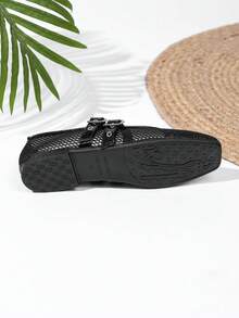 Women's Mary Jane Mesh Ballet Shoes With Double Straps And Soft Sole - Black - View 6