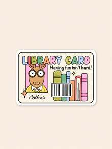 1Pc Cute Arthur Library Card Cartoon Vinyl Sticker, Book Lover Waterproof Decal For Laptop Water Bottle Tumbler - Multicolor - View 1