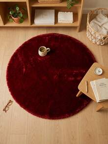 1pc Burgundy Round Faux Rabbit Fur Rug, Bedroom Decor Carpet, Suitable For Christmas, Thanksgiving And New Year Decoration, Festive Home Decor Mat, Soft And Skin-Friendly, Living Room, Bedroom, Bedroom Carpet, Decorative Rug, Small Rug, Carpet, Home Decor, Living Room Carpet - Burgundy - View 1