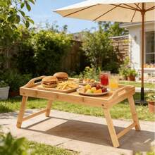 Mini Foldable Multi-Function Wooden Tray Table For Home Bedroom Bed Use, Simple Bamboo Laptop Desk - Multicolor - View 7