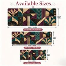 1pc Art Deco Patchwork Mouse Pad, Plum And Teal Geometric Desk Mat, Polyester Fiber Surface, Non-Slip Rubber Base, Stylish Writing Mat For Home Office, 4 Sizes Available - View 5