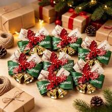 somoving 12pcs Christmas Bow Bells, Suitable For Christmas Tree Decoration, Gift Wrapping, Weddings, New Year Parties, Crafts - Classic Small Ornaments With Golden Tips, Small Bells Halloween Decorations - Multicolor - View 7