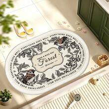 1/3pcs Bathroom Anti-Slip Absorbent Floor Mat, Soft Plush Faux Cashmere Polyester Rug, Suitable For Room, Garden, Yard, Bathroom, Kitchen, U-Shaped Toilet Mat, Sink Absorbent Foot Mat, Home Bathroom Decor Carpet - Vintage Sketch Floral and Bird - View 2