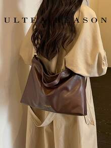 1pc Solid Color PU Leather New Women's Bag, Shoulder Bag, Crossbody Bag, Fashion Square Handbag, Adjustable Shoulder Strap, Autumn/Winter New Style, Suitable For Commuting, Shopping, Dating - Coffee - View 7