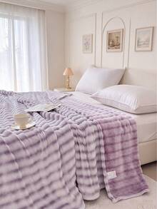 1pc Striped Print Faux Rabbit Fur Blanket, Soft Comfortable Warm Blanket For Home Decor, Suitable For Bed, Sofa, Office, Room Decoration, Dorm, Machine Washable - Mauve Purple - View 6