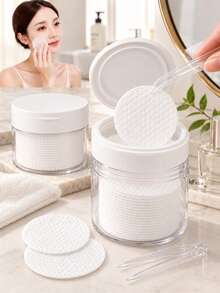 202PCS/101PCS/100PCS Soft Embossed Makeup Pad Pads With Transparent PET Jar 350ML, Double-Layer Sealed Flip Lid With Built-In Tweezers, Disposable Toner Pads For Travel And Daily Skincare Cleansing - Multicolor - View 2