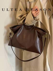 1pc Solid Color PU Leather New Women's Bag, Shoulder Bag, Crossbody Bag, Fashion Square Handbag, Adjustable Shoulder Strap, Autumn/Winter New Style, Suitable For Commuting, Shopping, Dating - Coffee - View 2