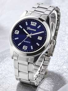 Men's Alloy Strap Calendar Watch, Single Watch Without Box, Suitable For Sports, Business, Casual Wear, Successful Individuals - Silver - View 2