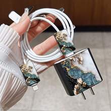 4pcs 2D Flat Design Gilded Texture Phone Charger Protection Set, Charger Head Cover + Cable Protector + Storage Rope, Compatible With IPhone 20W/18W Charger - Multicolor - View 4