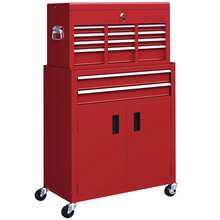 HOMCOM 6-Drawer Rolling Tool Chest, 2 In 1 Lockable Detachable Storage Cabinet With Lockable Wheels & Hooks, Metal Tool Box Organizer For Garage, Workshop, Red - A - View 11