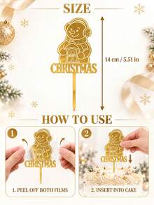 3件組金色鏡面壓克力聖誕蛋糕裝飾插牌,雷雕雪人拿燈籠與Merry Christmas文字,適用聖誕派對、冬季慶祝與甜點桌節日蛋糕裝飾 - D - 查看 3