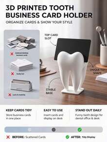 1pc White Tooth-Shaped Desktop Card Holder, Creative Resin Material, Cute Tooth Business Card Holder, Suitable For Office Desk And Office Decoration. Ideal Choice For Home Decor. - Multicolor - View 4
