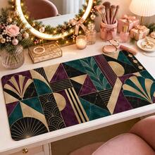 1pc Art Deco Patchwork Mouse Pad, Plum And Teal Geometric Desk Mat, Polyester Fiber Surface, Non-Slip Rubber Base, Stylish Writing Mat For Home Office, 4 Sizes Available - View 8