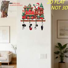 2D Flat Wooden Multi-Function Key Holder, Santa Claus & Elf Theme Design; Comes With Hooks, Suitable For Wall Decor, Kitchen Decor - Multicolor - View 2