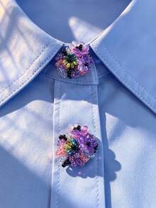 1pc/2pcs Elegant Beaded Floral Button Cover, Shirt Button Cover Clip-On Button Cover Fashion Crystal Cufflink Cover - Flowers - View 2