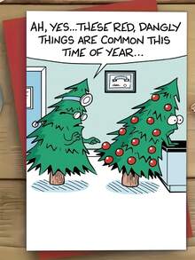 1pc Funny Christmas Card For Best Friend, Coworker – Doctor Office Christmas Tree Cartoon Illustration, Thickened, With Envelope - A - View 1