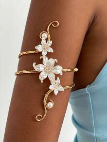 1pc Summer Fashion Floral Arm Chain Exaggerated Geometric Open Metal Bracelet Arm Cuff Suitable For Women Vacation Wear, Party, Gathering - Multicolor - View 7