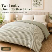 Coverless Duvet 10.5 Tog Lightweight Reversible Stripe Design Comforter, Soft Microfibre & Hollowfibre Filling, Suitable For All Season, Machine Washable - Green - View 2