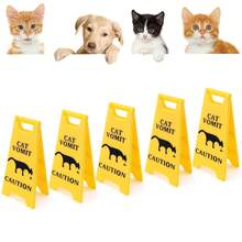 5pcs Cat Vomit Warning Signs, Double-Sided Printing, Funny Cat Warning Sign Decor, Mini Desktop Warning Signs, Perfect Gag Gift For Cat Lovers And Humor Enthusiasts - Sign - View 1