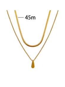 RAYQUEEN 1pc Hot-Selling Stainless Steel Double-Layer Water Drop Pendant Necklace For Women, Suitable For Daily Wear And Gifting - Gold - View 6